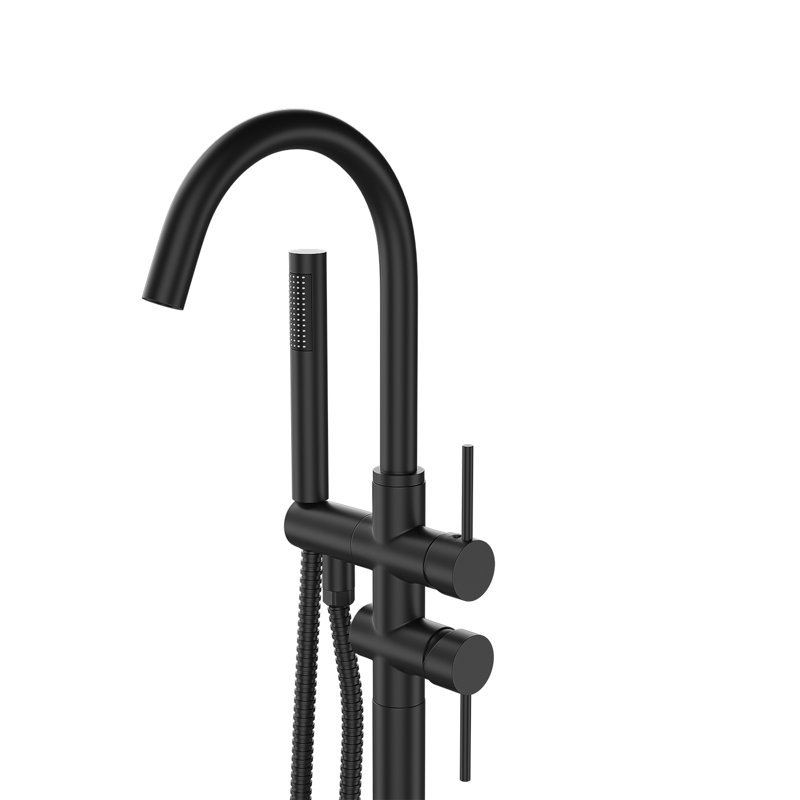 Matte Black Stainless Steel Freestanding Tub Filler with Hand Shower