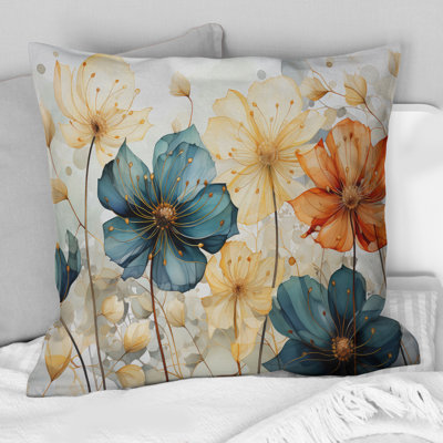 Teal Orange Petal Mosaics I - Abstract Botanicals Printed Pillow
