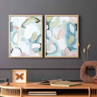 «Pastel Garden Abstraction I», reproduction encadrée de qualité supérieure - prête à être accrochée - aucun clou requis - aucun clou requis
