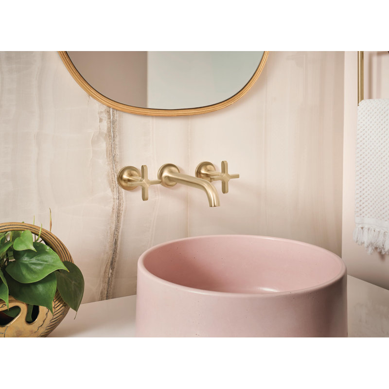 Odin® Two-Handle Wall Mount Lavatory Faucet, Brilliance Luxe Gold, Cross Handle, 1.5