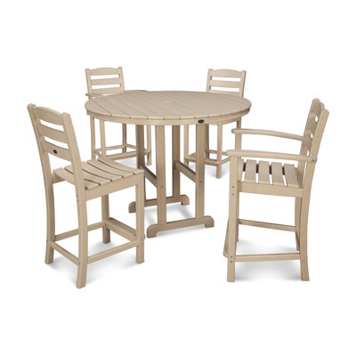 POLYWOOD La Casa Café 5-Piece Round Farmhouse Counter Dining Set