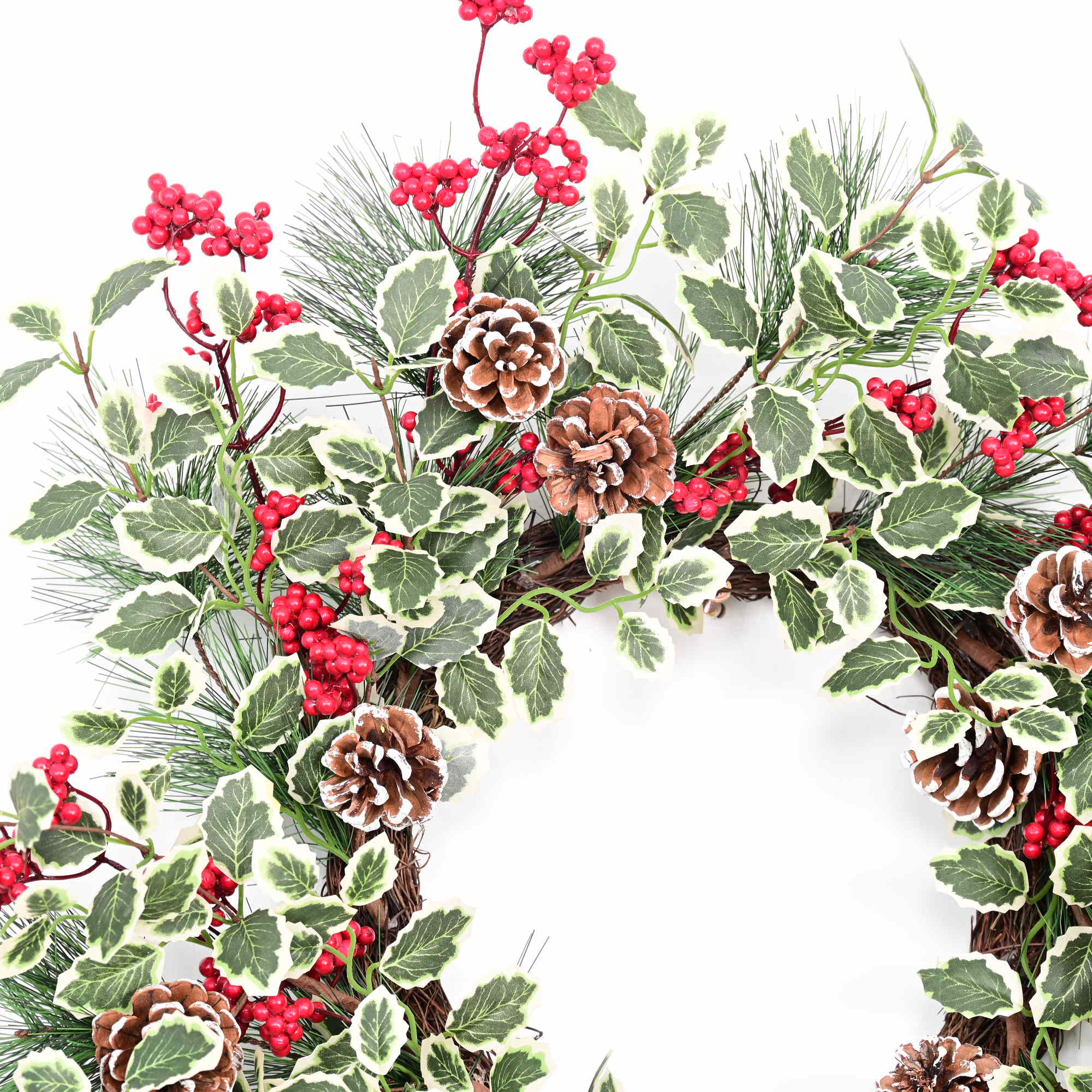 22" Artificial Farmhouse Blossoms Cluster Greenery Leaves Berry Cedar Winter Christmas Wreath For Front Door