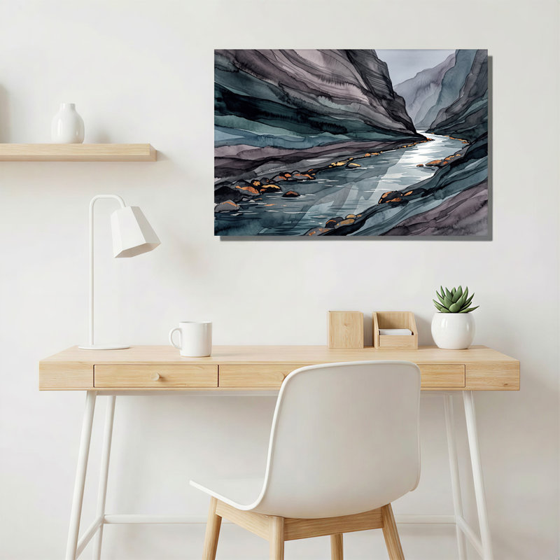 «Layered Blue and Gray River Canyon», art mural sur toile, H 24 po x l 36 po