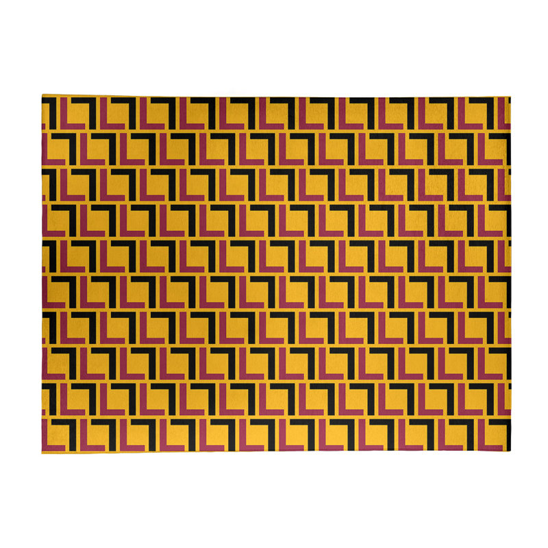 Tapis géométrique noir / jaune / bourgogne, Rectangle 8 pi x 10 pi