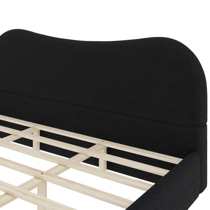 Très grand lit plateforme tapissier avec pieds en bois, Black