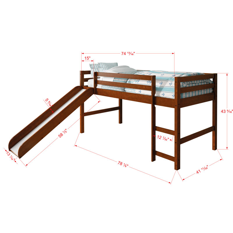 Lit mezzanine double en bois massif d'Innsbrook par Zoomie Kids, Espresso clair