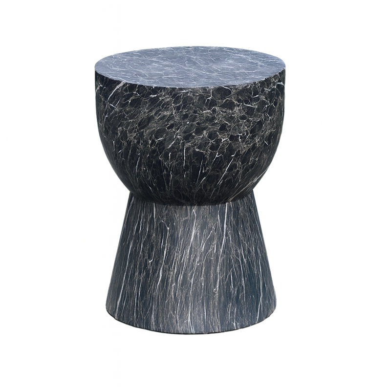 Table d'appoint en composite Composite Drum Black Marble, Marbre noir