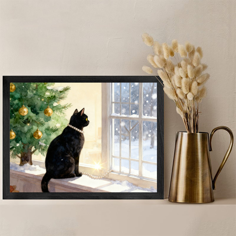 «Black Christmas Vintage encadré, art mural de chat de Noël», impressions de style rétro, H 9 po x l 11 po