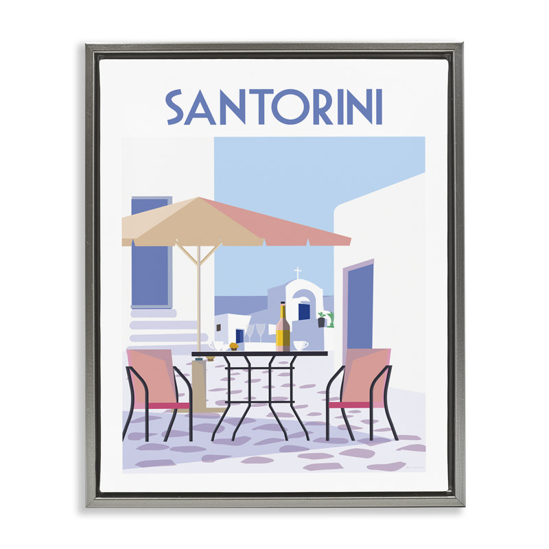  «Santorini Bistro», affiche sur toile flottante par Omar Escalante, H 31 po x l 25 po, Cadre flottant gris lustré