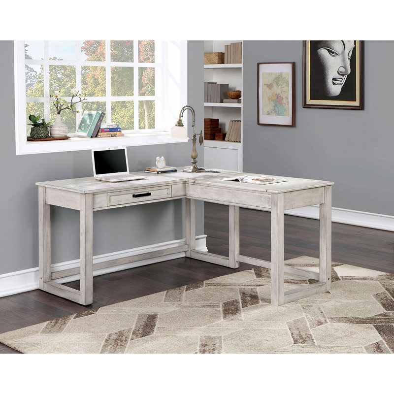 Transitional Computer Desk Antique White, Usb Port Lift Top Design And Dovetail Drawer