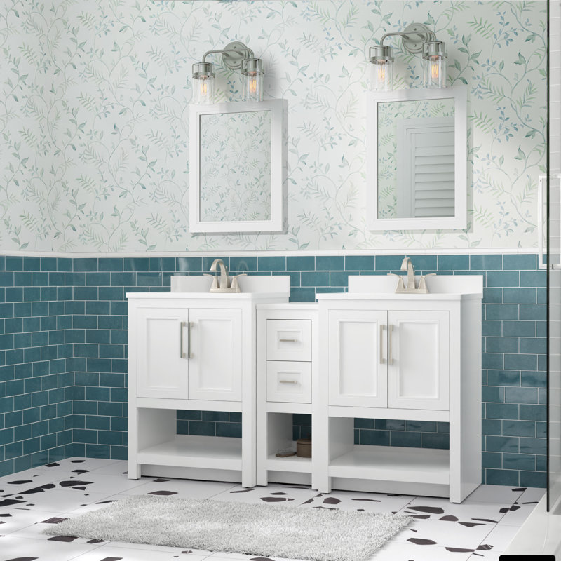 Stovall 61 Inch Double Vanity with Integrated Top and Sink with Mirrors, White
