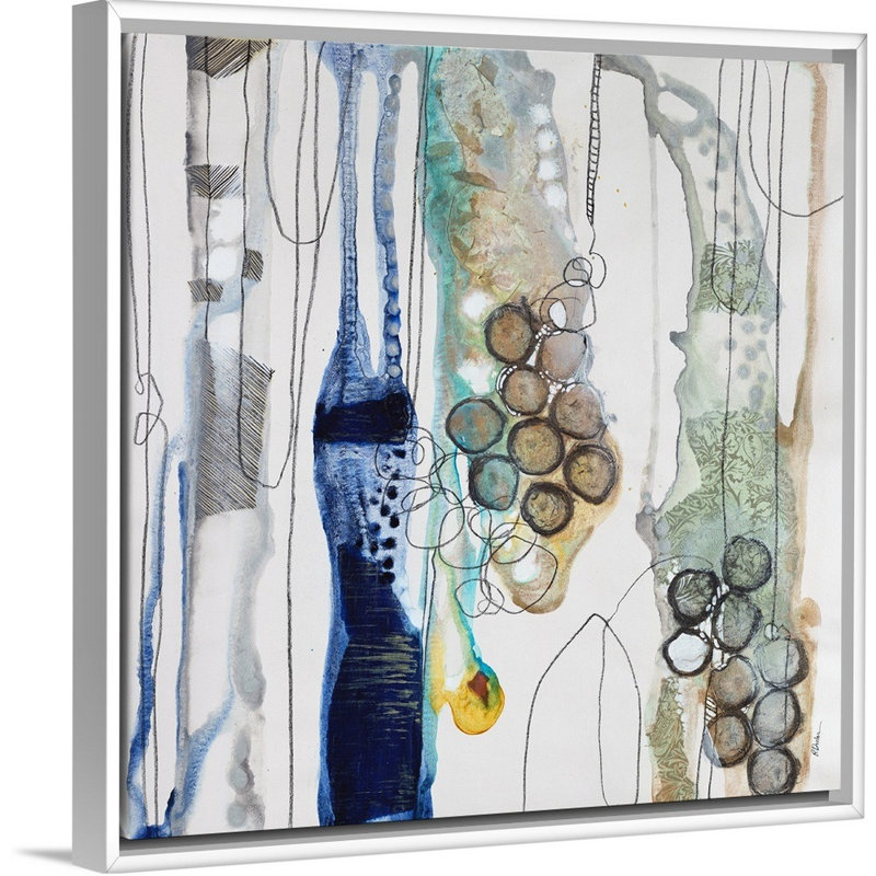 « botanique contour xiv », peinture sur toile, H 25,7 po x l 25,7 po x P 1,75 po, Cadre flottant blanc