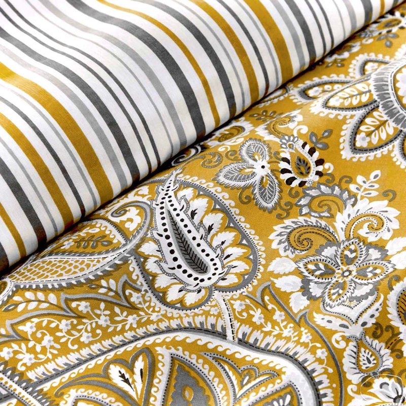 Maduri Polyester Damask Duvet Cover Set with Pillowcases, Single Duvet Cover + 1 Standard Pillowcase, Ochre