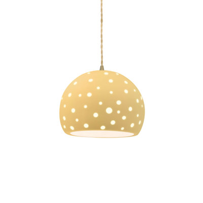 Luminaire suspendu 1 lumière Donati - jaune pâle - laiton antique - l 12,25 po x H 9,25 po - ampoule remplaçable - cordon torsadé beige