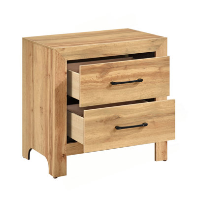 Table de chevet à 2 tiroirs avec poignées noires et table de chevet 1Pc