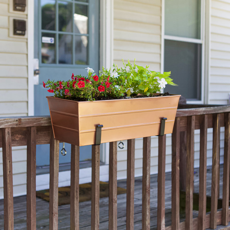 Metal Railing Planter, Copper Plated