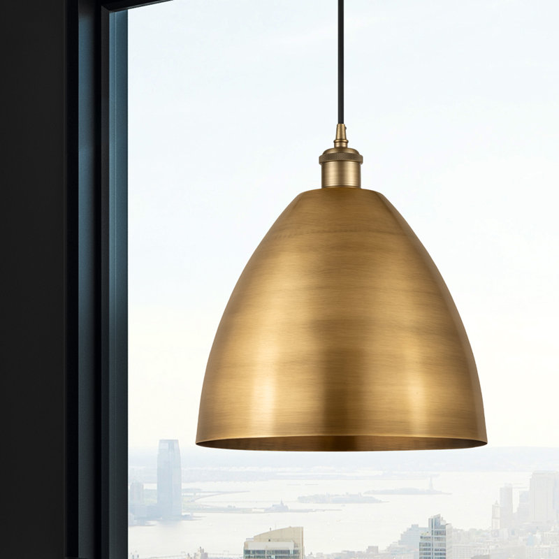 Luminaire suspendu conique 1 lumière, Noir, Doré, H 14,75 po x l 12 po x P 12 po