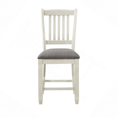 Antique White Finish Wood Counter Height Chairs Set Of 2Pc Textured Fabric Upholstered Dining Furniture
