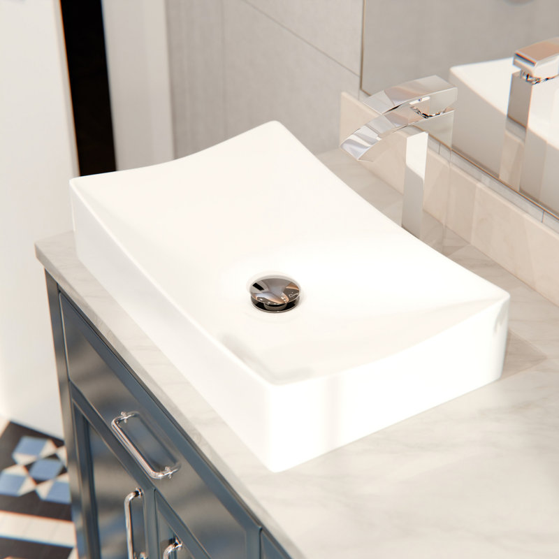 Novatto 21.75'' Porcelain Rectangular Bathroom Sink, Chrome, White