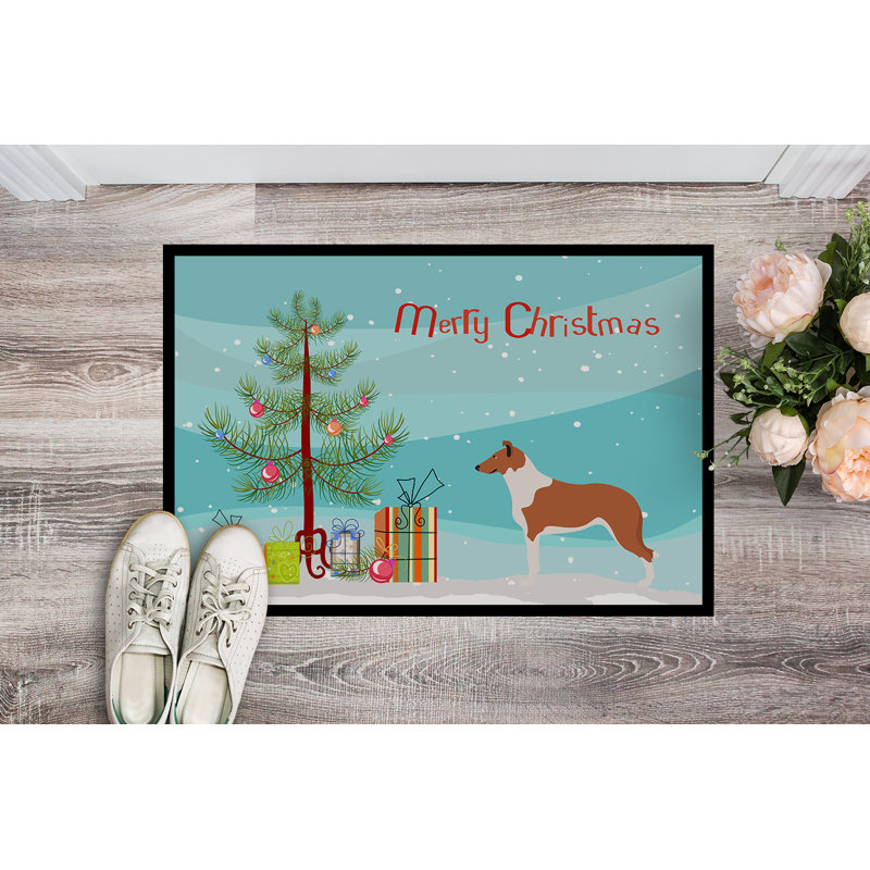 Tapis de porte pour l’extérieur antidérapant de noël douce collie, Rectangle 2 pi x 3 pi