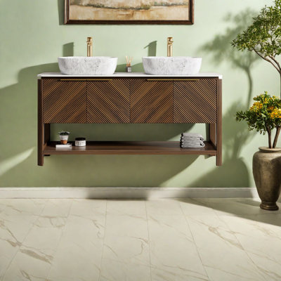 Ensemble de meuble-lavabo moderne 60 "avec rangement spacieux et plateau en marbre pour la maison