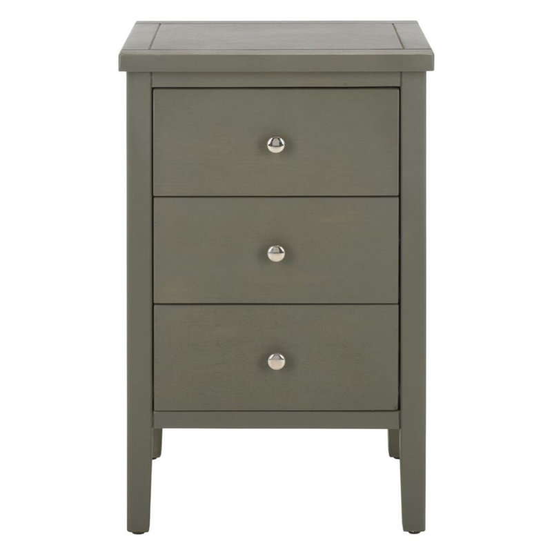 Elegant Fardy 17'' W Nightstand – Ash Grey Elm Wood Bedroom Storage Table with Polished Silver Pulls, Ash Gray