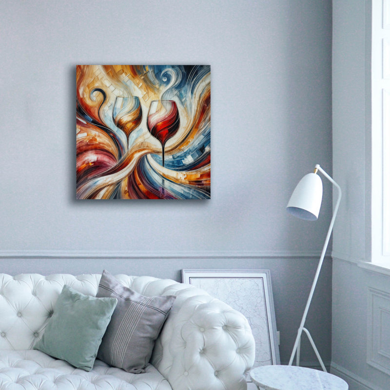 «Two Glasses Of Wine Abstract» par Rey Klimt, art mural, H 37 po x l 37 po