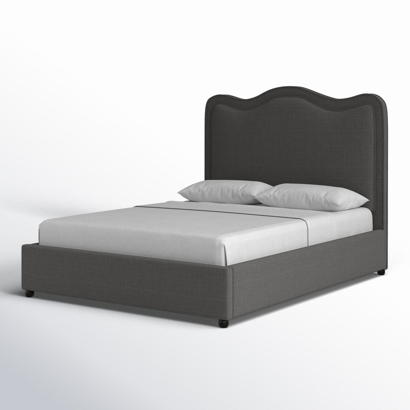 Lit en tissu d'ameublement Felix, Velours gris, Grand lit