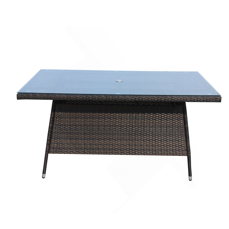 Table de salle à manger d'extérieur pour terrasse avec verre trempé transparent