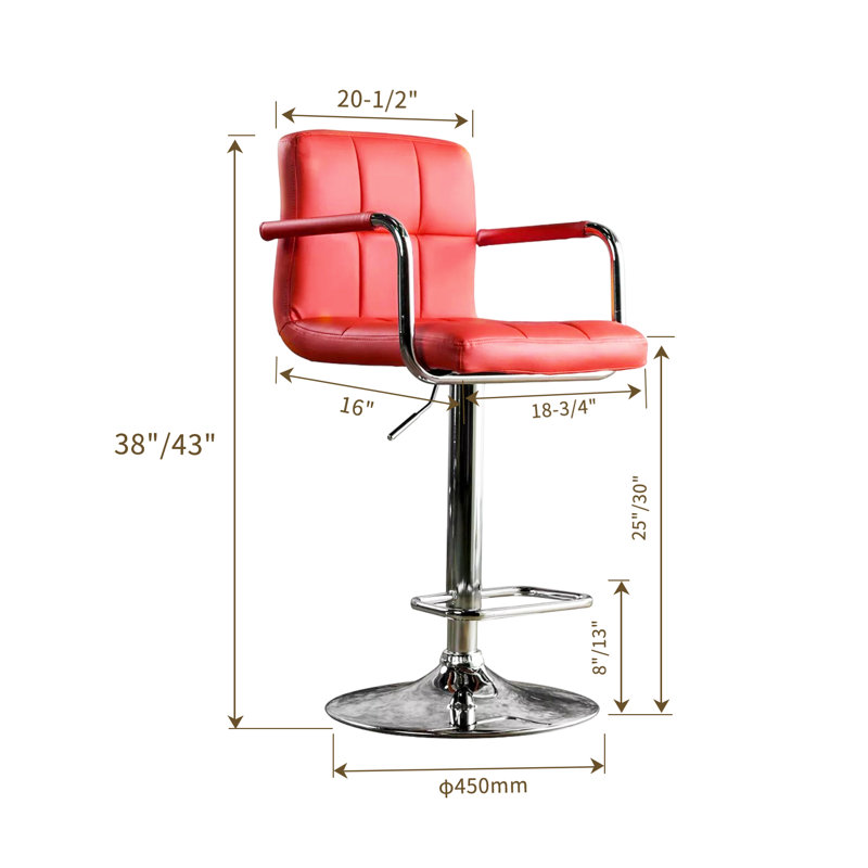 Tabouret de bar rotatif à hauteur ajustable 20,25 po, Rouge