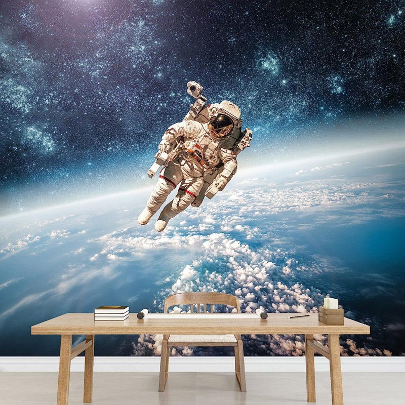 Planète dans l'espace, galaxie, astronaute flottant sur la planète Terre, peinture murale, L 66 po x l 96 po