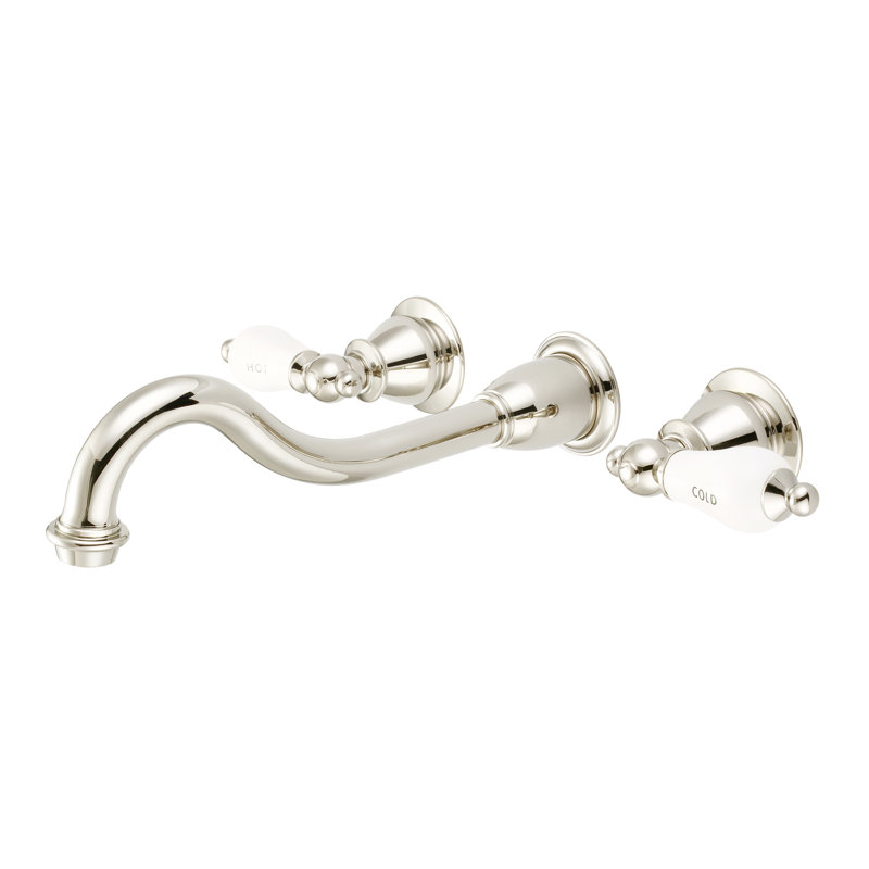 2-handle Bathroom Faucet, Hot and Cold Labeled Porcelain Lever Handles, Brushed Nickel