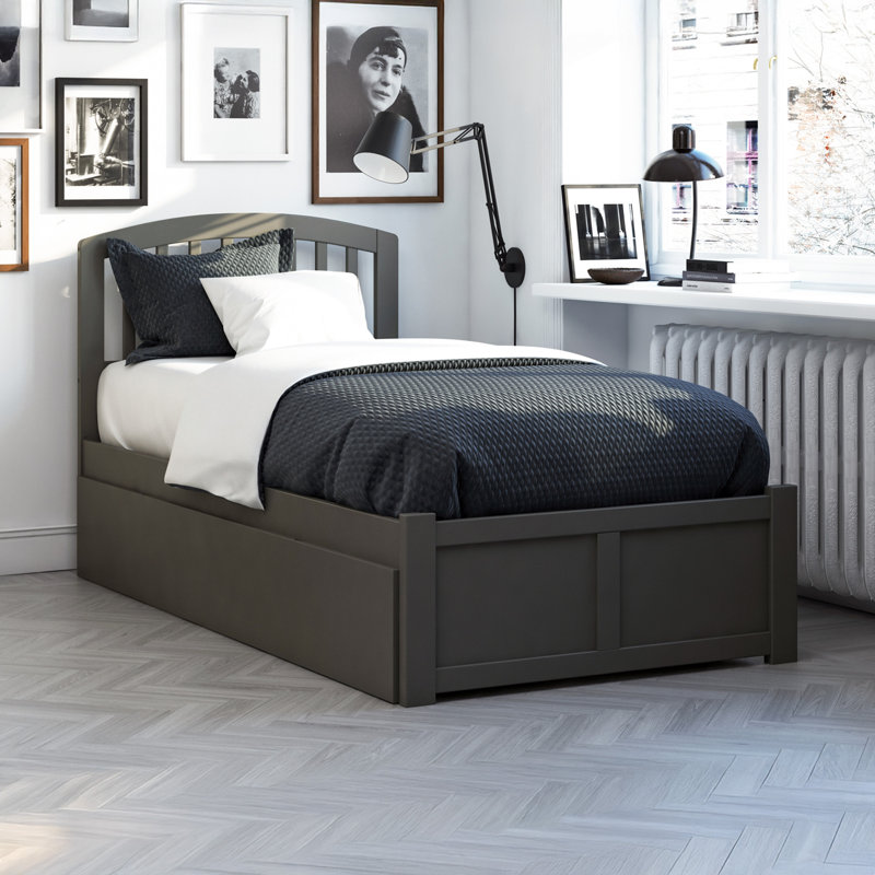 Breckin Solid Wood Platform Bed with Panel Footboard and Trundle, Gray