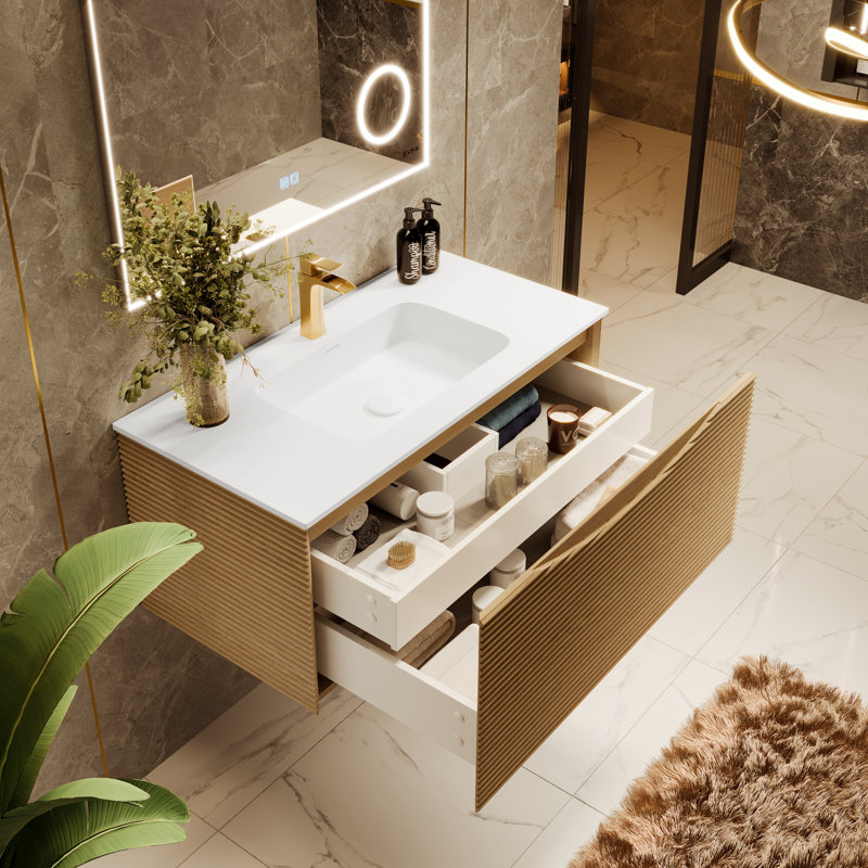 Ensemble de meuble-lavabo mural simple 39 po avec surface solide Kambrey