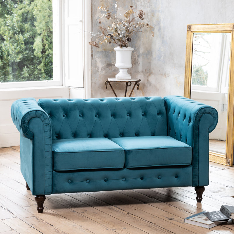 Aliso Velvet Sofa, Blue, 2