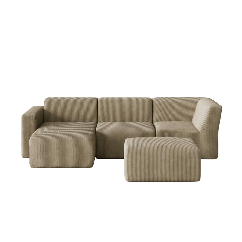 4 Seater Corduroy Seating Component, Left Hand Facing, Khaki Corduroy