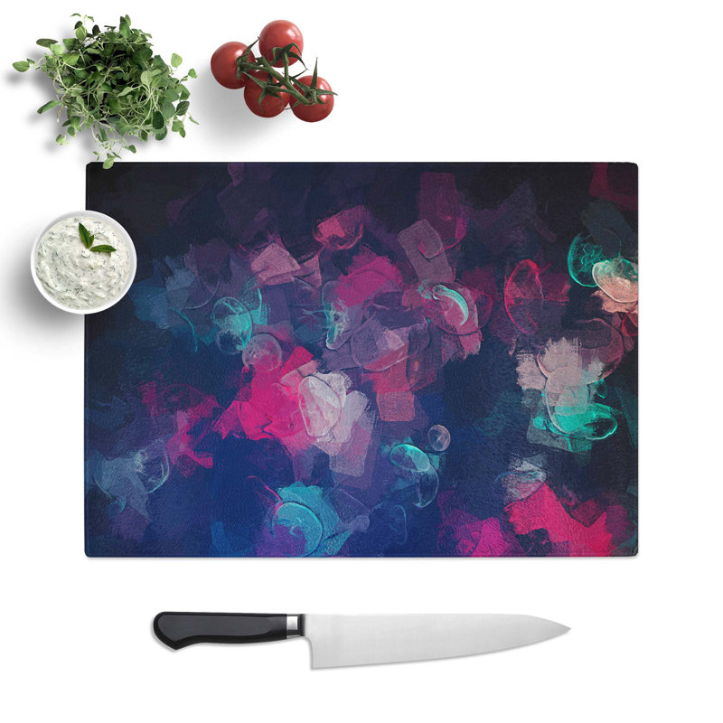 Glass Many Jellyfish in Abstract Chopping Board, 28.5 cm W x 20 cm L
