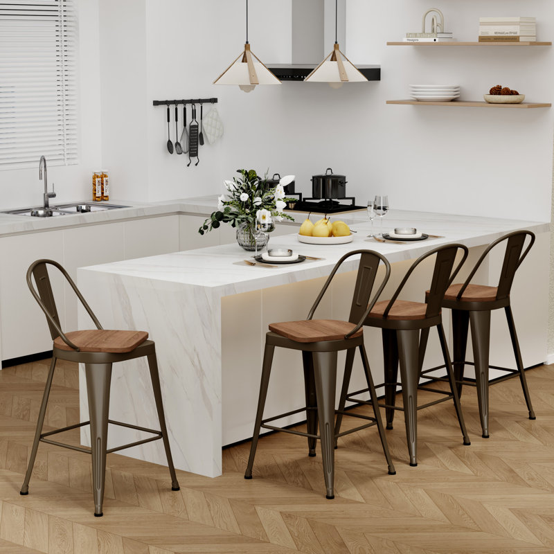 High Back Metal Counter And Bar Stools, Counter Stool (26" Seat Height), Gray