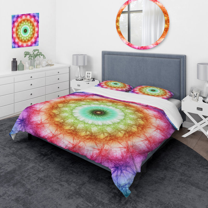 Ensemble de housse de couette en microfibre mauve / rose / vert, Housse de couette pour très grand lit et 2 très