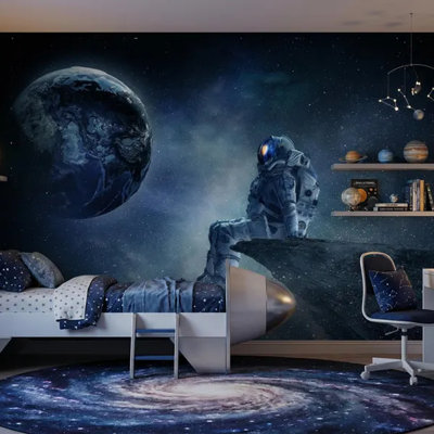 Astronaut Galaxy Space Wallpaper Mural, Dreamy Outer Space Starry Sky Wall Art For Kids Bedroom Playroom, Cosmic Universe Décor
