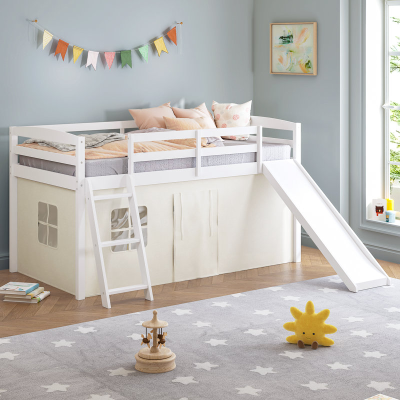 79"L X 42"W X 44"H Kids Loft Bed With Slide And Ladder White, White