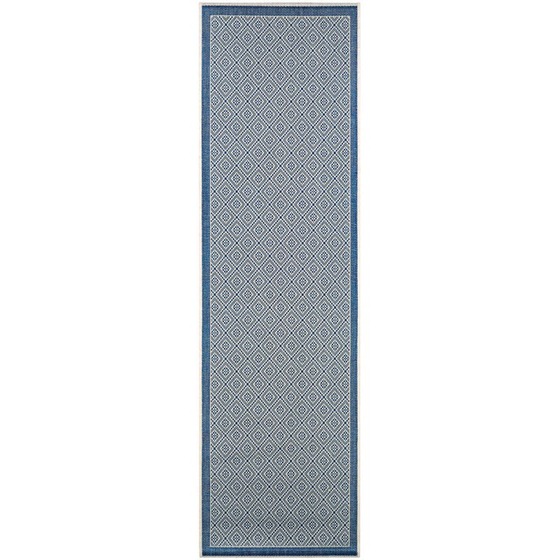 Tapis intérieur / extérieur bleu azur / sable Vacaville, Tapis de couloir 2 pi 3 po x 7 pi 10 po