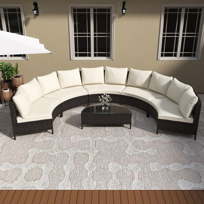 5 Pieces Brown PE Rattan Wicker Outdoor Patio Sectional Set -  Latitude Run®, D3CF4BB4000446EC9E69DF18618BDCD8