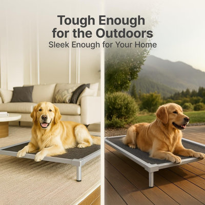 Medium Elevated Dog Bed – Heavy-Duty Aluminum Alloy Raised Cot, Chew-Resistant, Cooling, Anti-Rust And Washable, Indoor & Outdoor Use