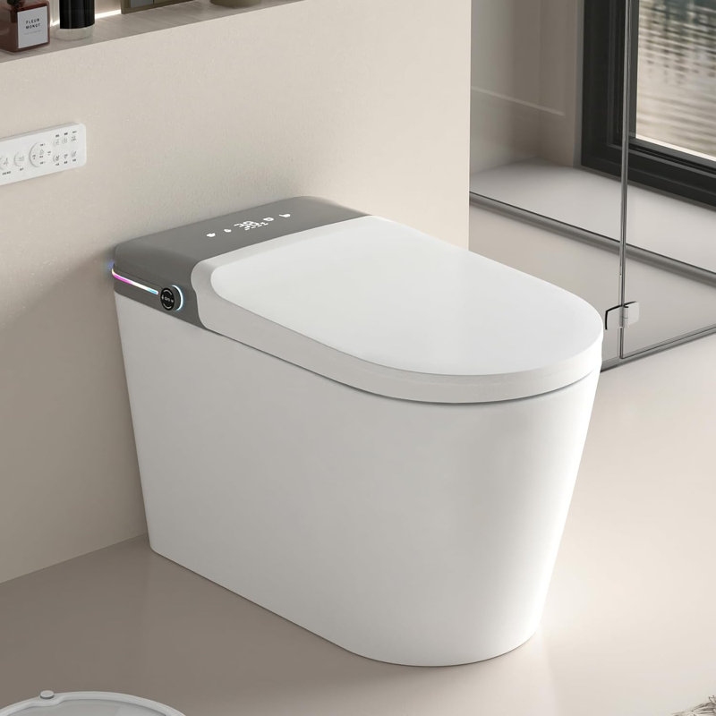 18.5″ Smart Bidet Toilet with Remote Control – Raised Tankless Toilet with LED Display and Auto Flush