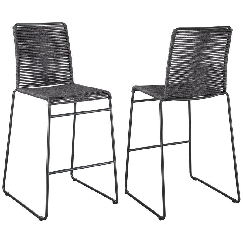 Tabourets de bar en métal tissé gris anthracite - dossier solide, 2 chaises pour la salle à manger, intérieur de style contemporain