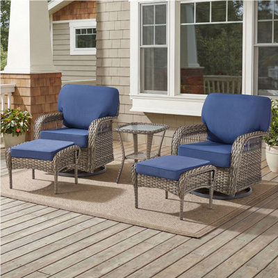 T-Back Outdoor Wicker Swivel Chairs Set With Ottomans And Side Table