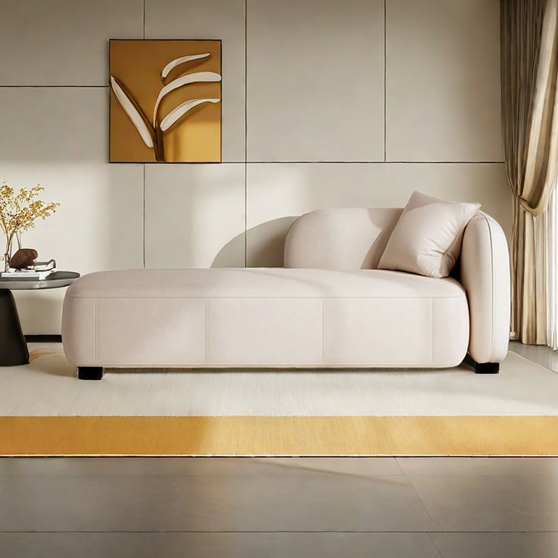 Chaise longue rembourrée Kurtlin, Accoudoir à droite (vu de face), Beige