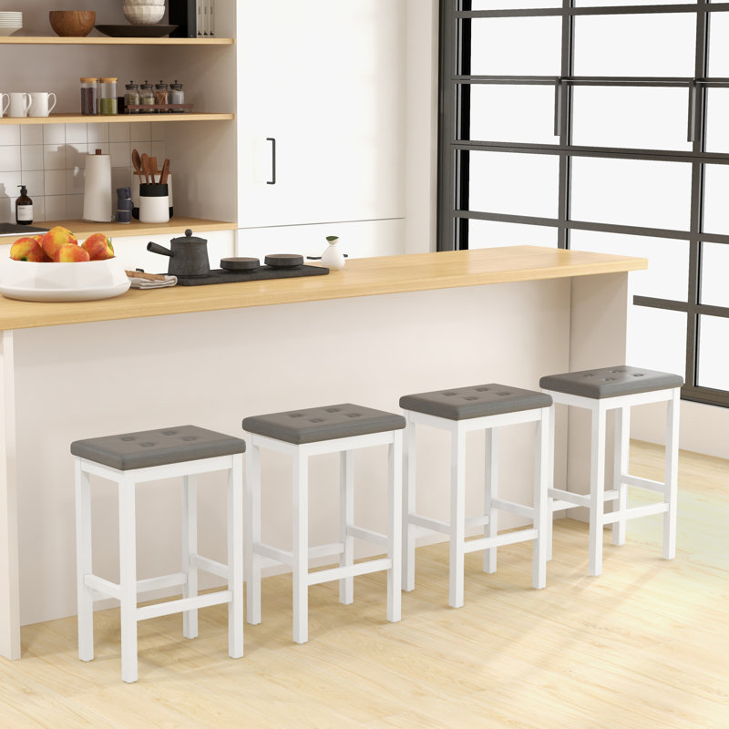 Davasia Upholstered Counter Stool, 4, White, Gray