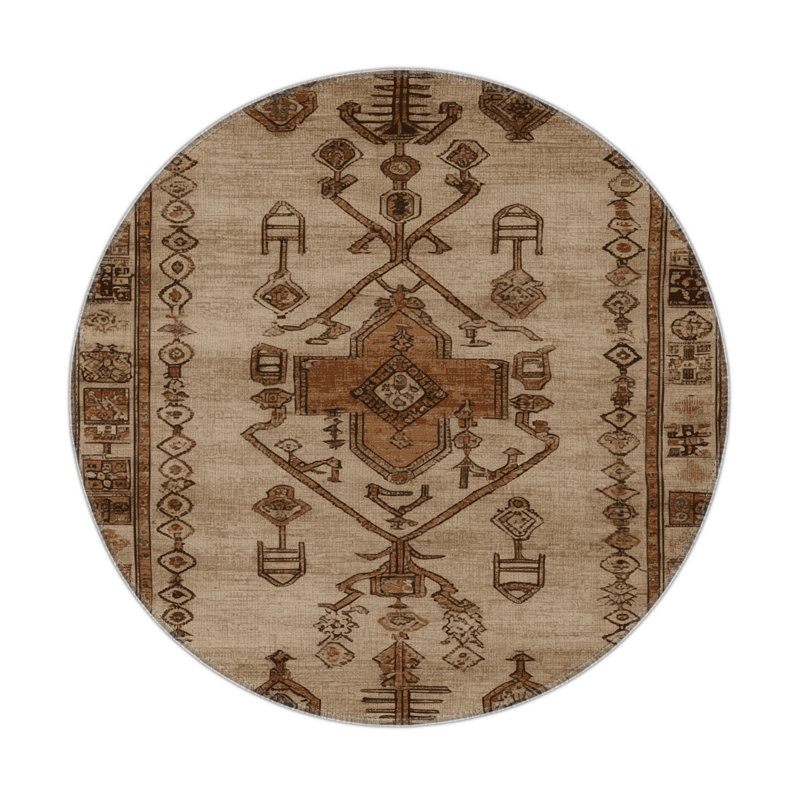 Tapis turc intérieur / extérieur beige, Rond 5 pi